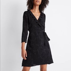 Madewell Ruffle Wrap Dress in Black Jaquard